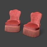 Pair of vintage pink velvet toad armchairs 1960