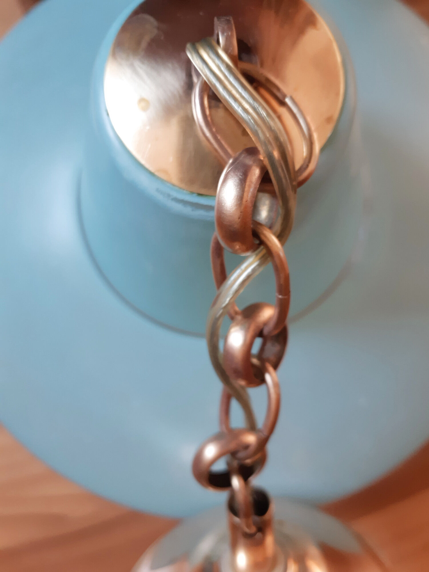 Vintage ceiling lamp suspension in glass, blue, 50s