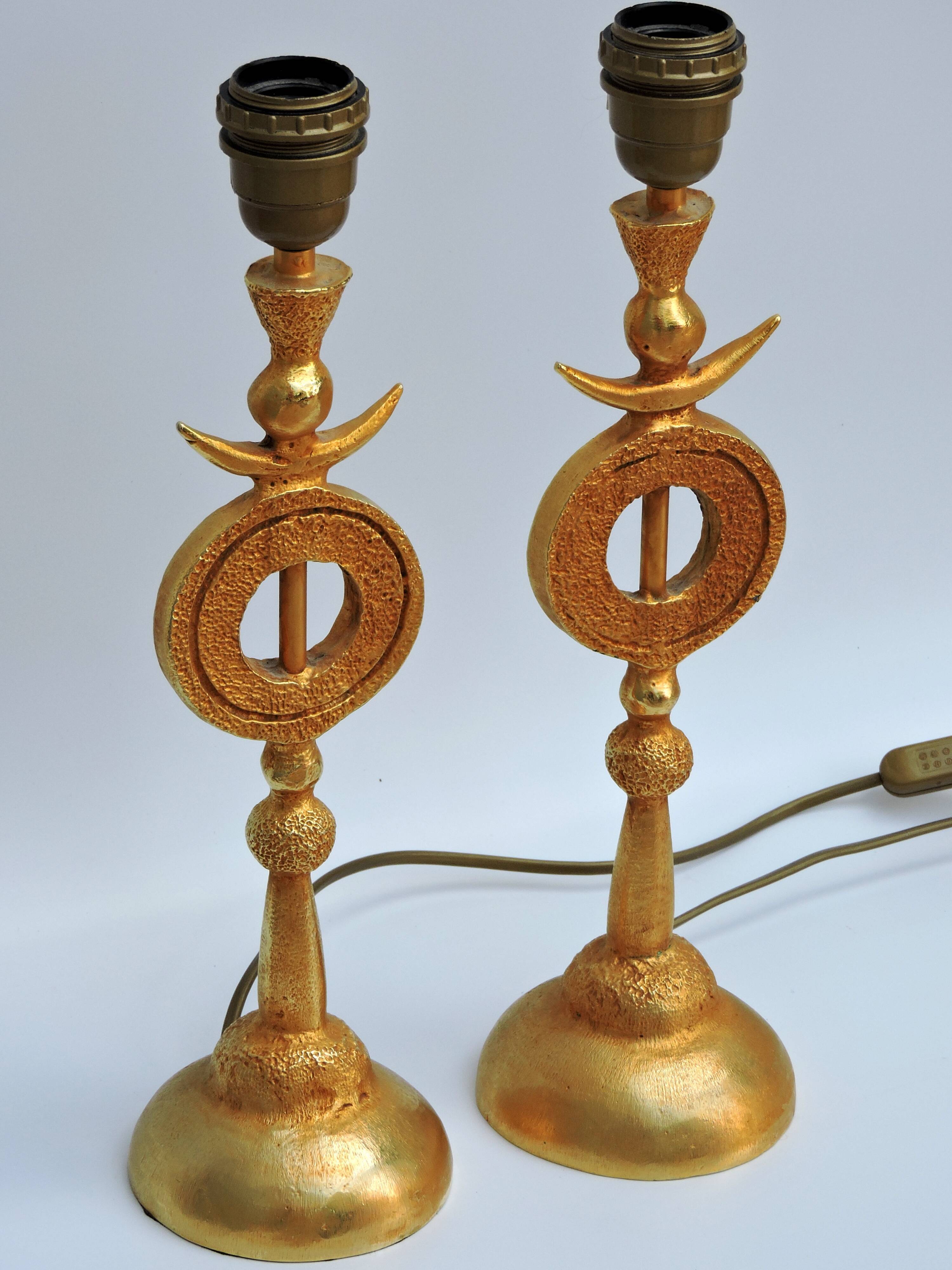 Pair of Gilded Bronze Lamp by Pierre Casenove for Fondica, France