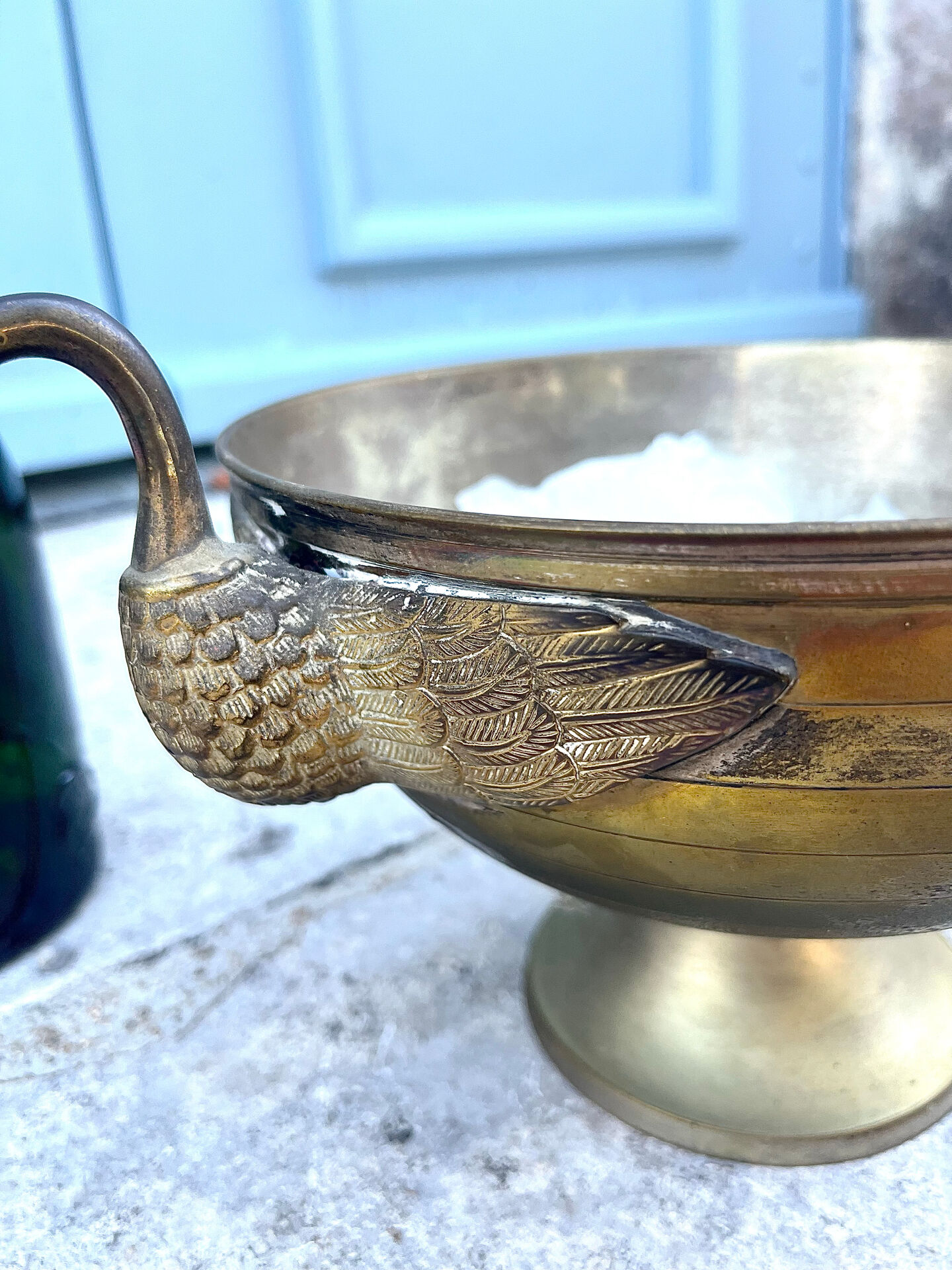 Swan Ice Bucket Brass French Vintage Footed Barware