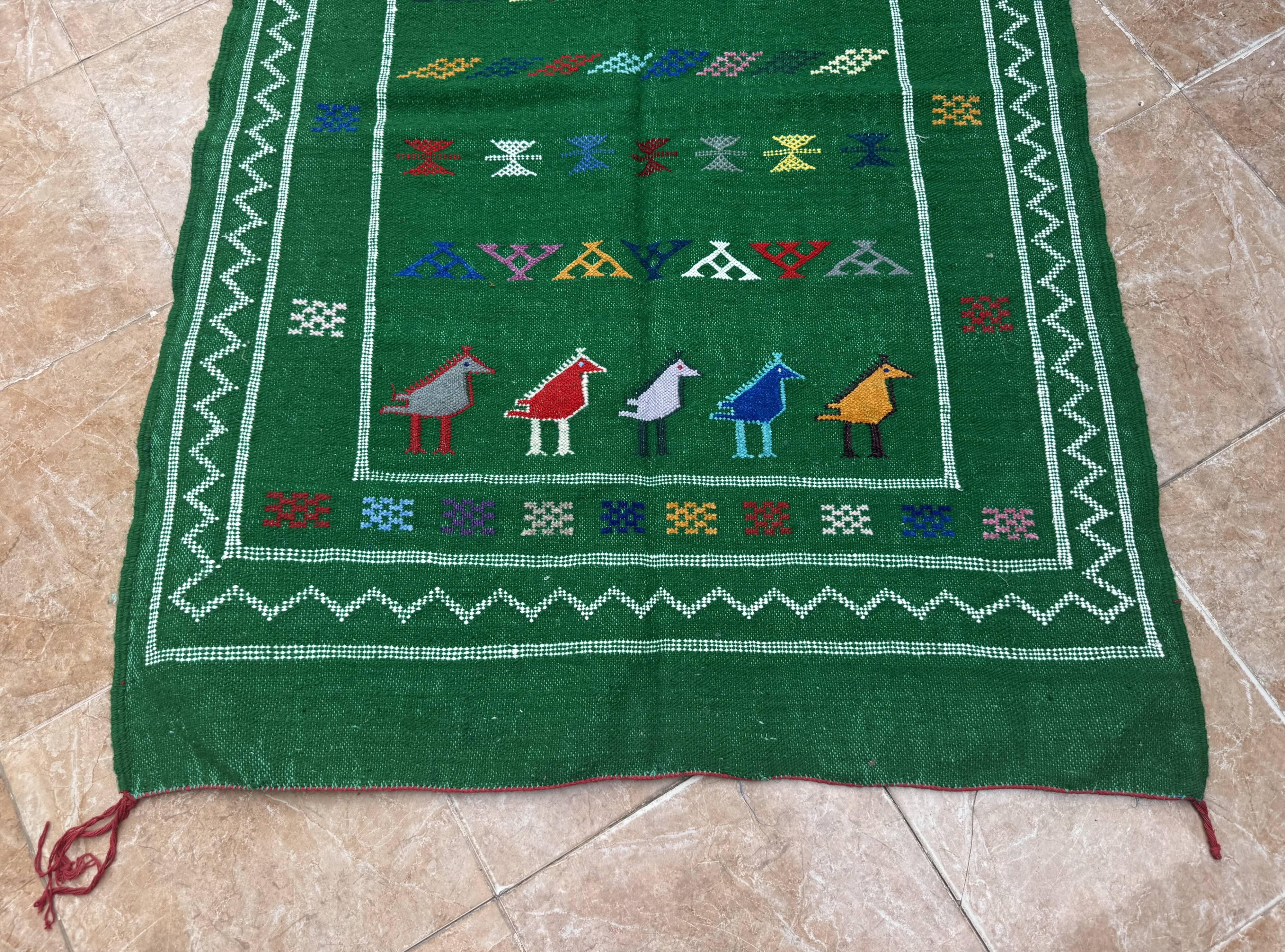 Handwoven Berber Kilim rug: Small Moroccan tribal accent rug