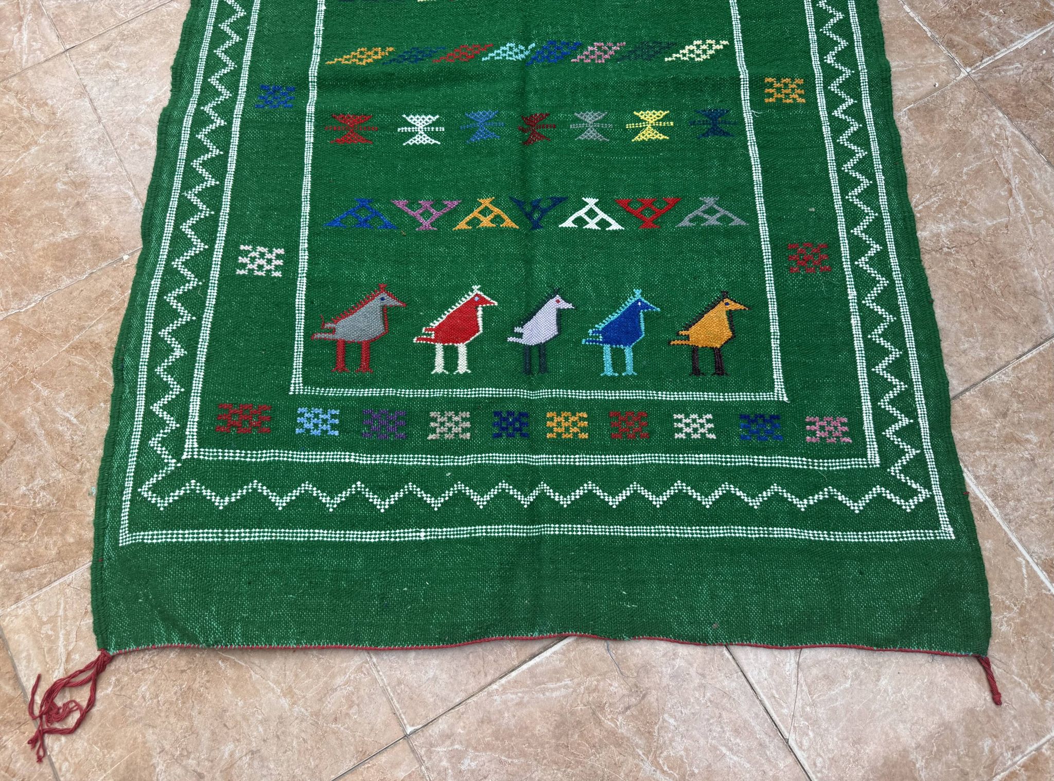 Handwoven Berber Kilim rug: Small Moroccan tribal accent rug