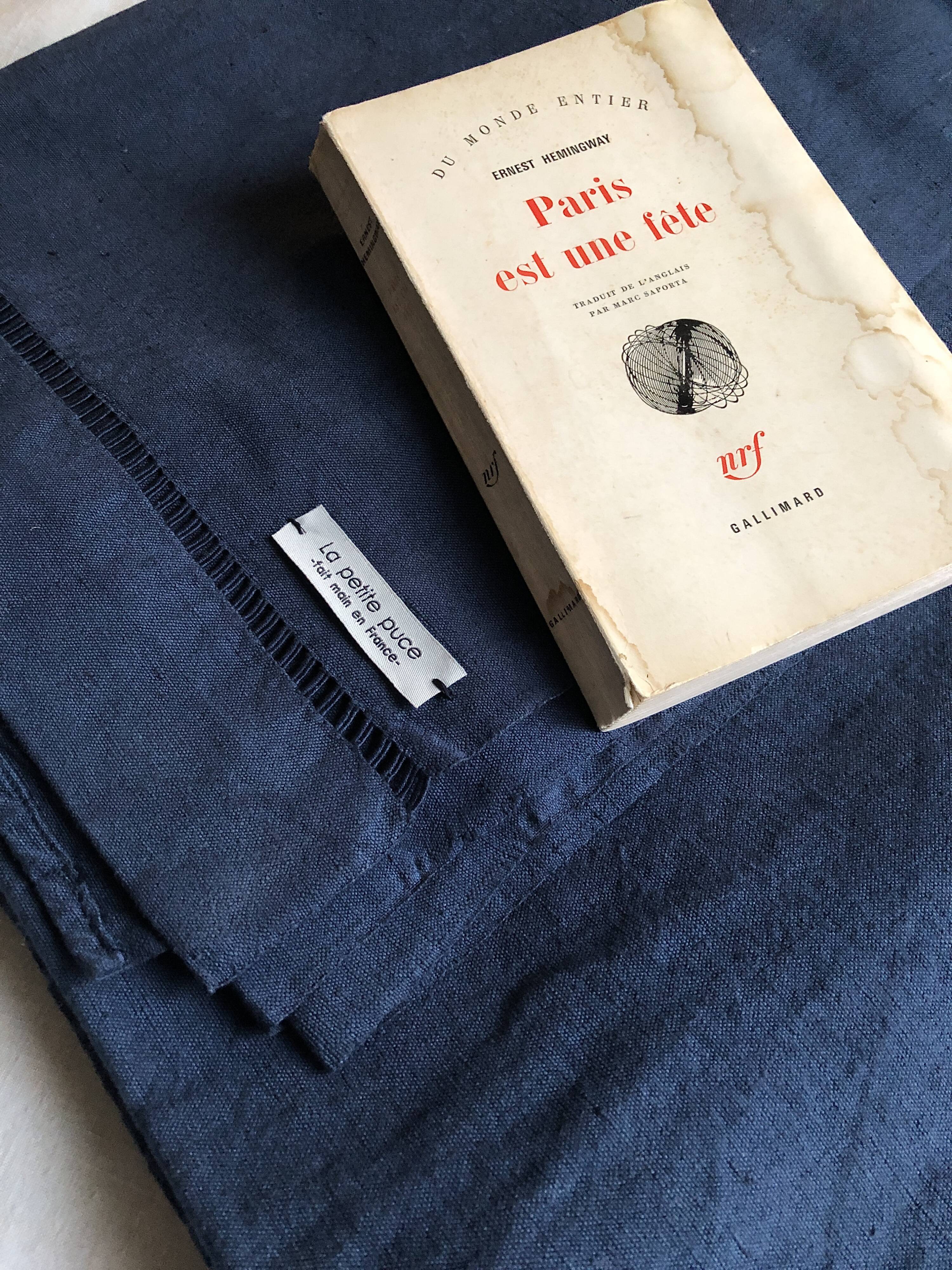 Old linen and cotton sheet dyed in night blue