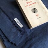 Drap ancien en lin et coton teinté en bleu nocturne