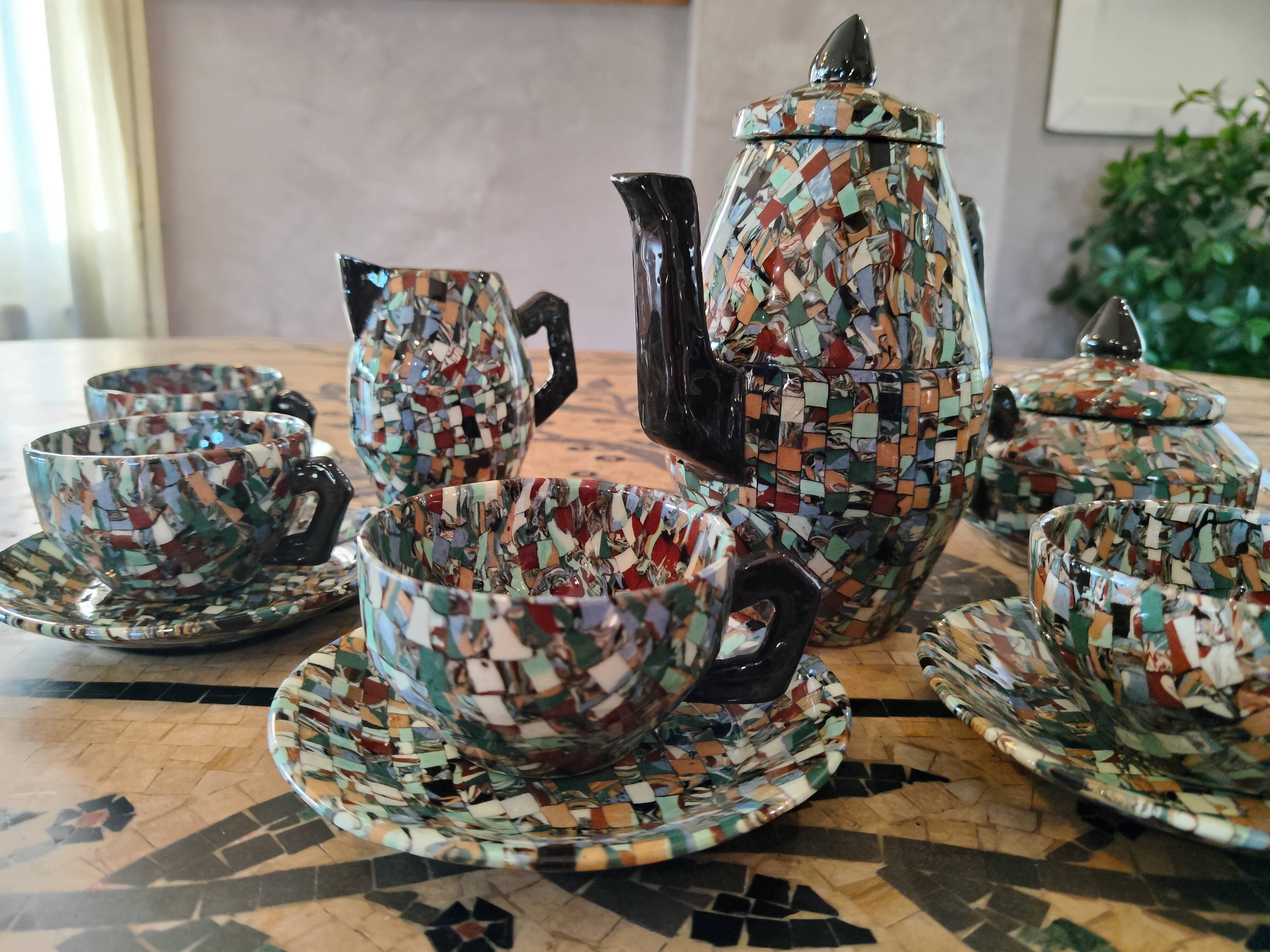 Coffee service Jean Gerbino Vallauris "Terres mêlées" in ceramic.