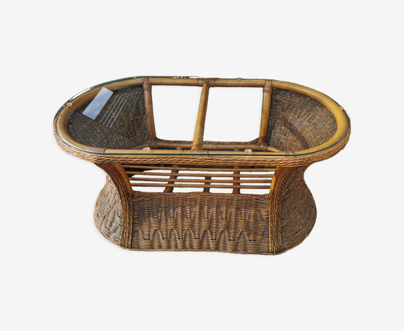 Table basse vintage ovale en rotin