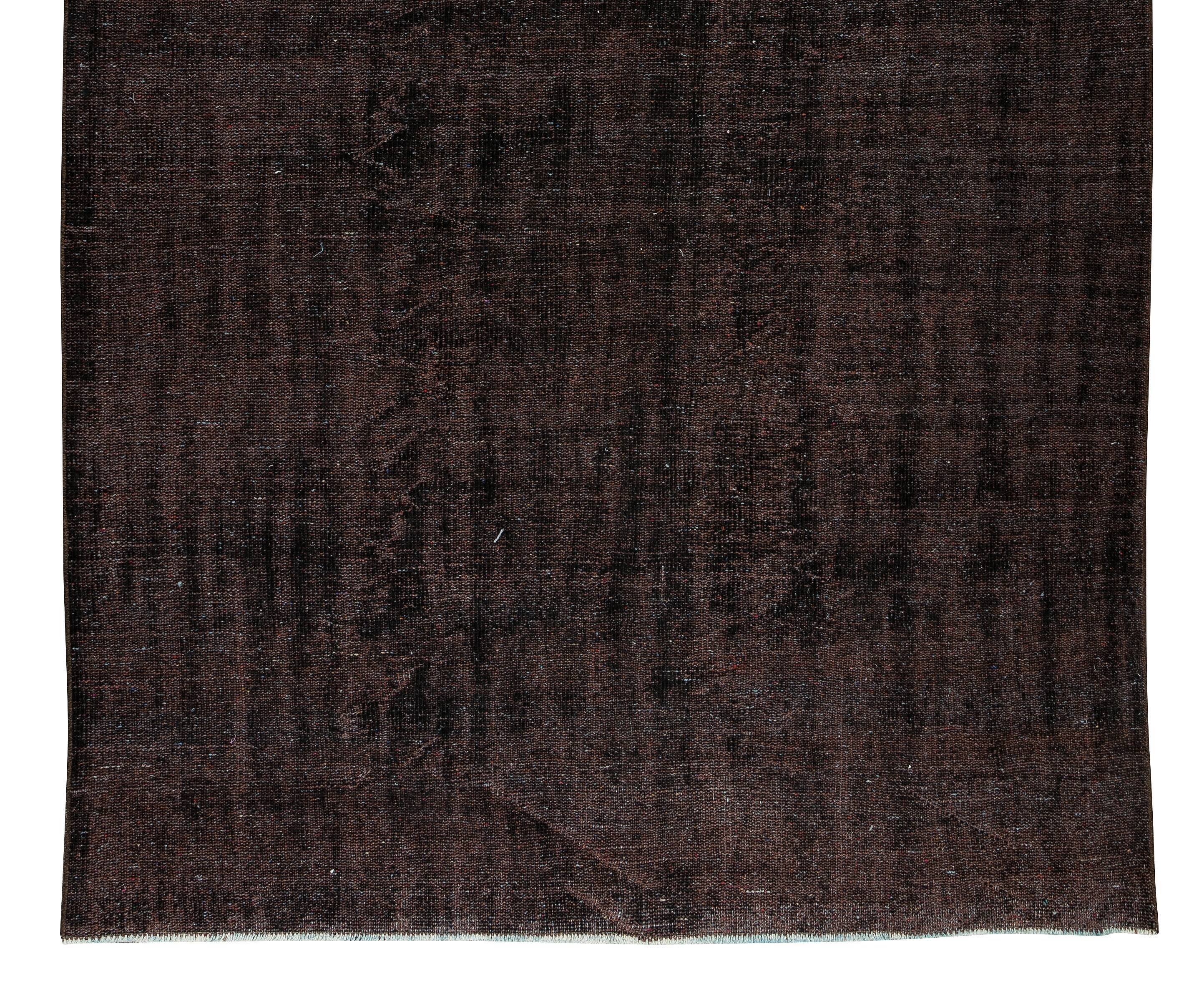 Turkish handmade vintage wool area rug over-dyed in brown (tek0743)