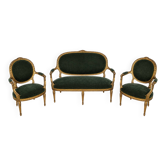 Salon ancien style Louis XVI en bois doré , dossiers médaillons
