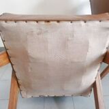 PAIR OF VINTAGE 1950 BRIDGE ARMCHAIRS WITH COMPASS LEGS IN OAK & SIMILAR LEATHER HAV