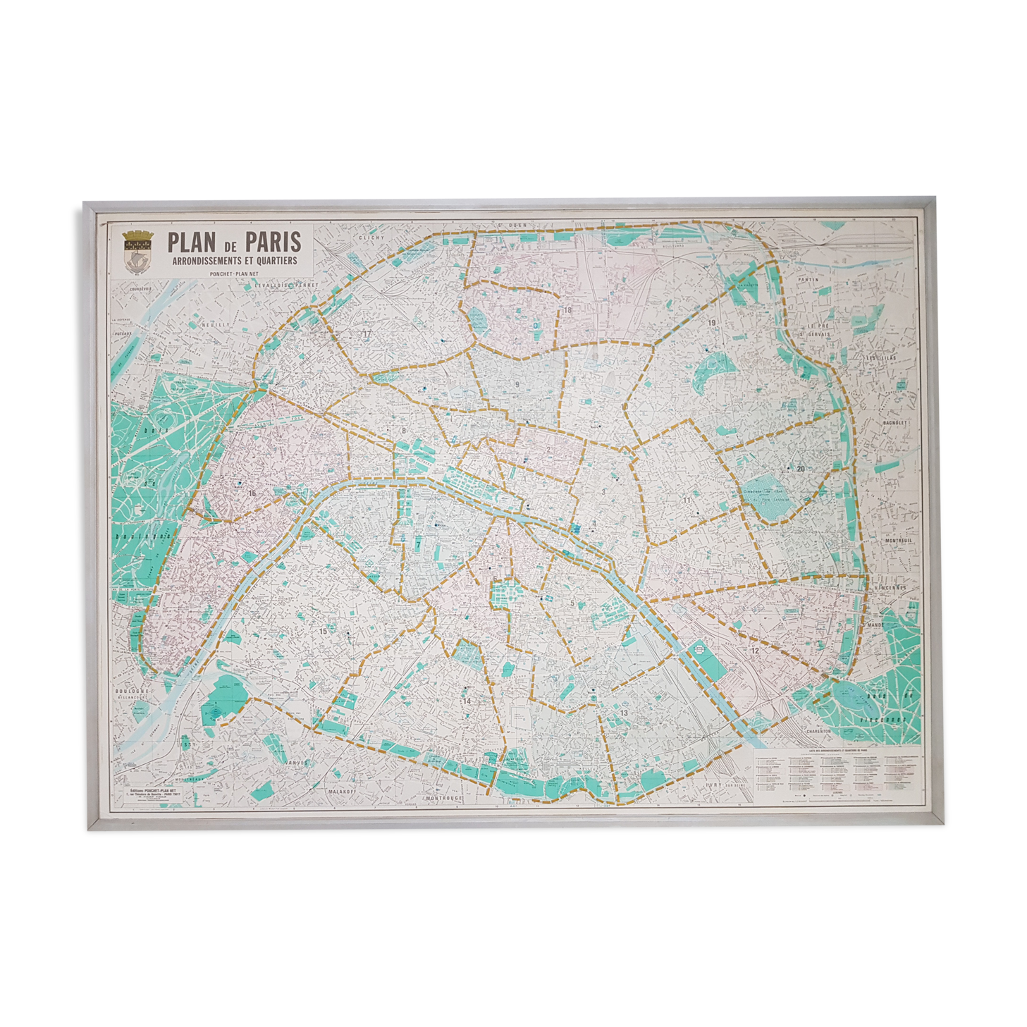 Map of Paris XXL, boroughs and neighborhoods 80 - 142x104cm