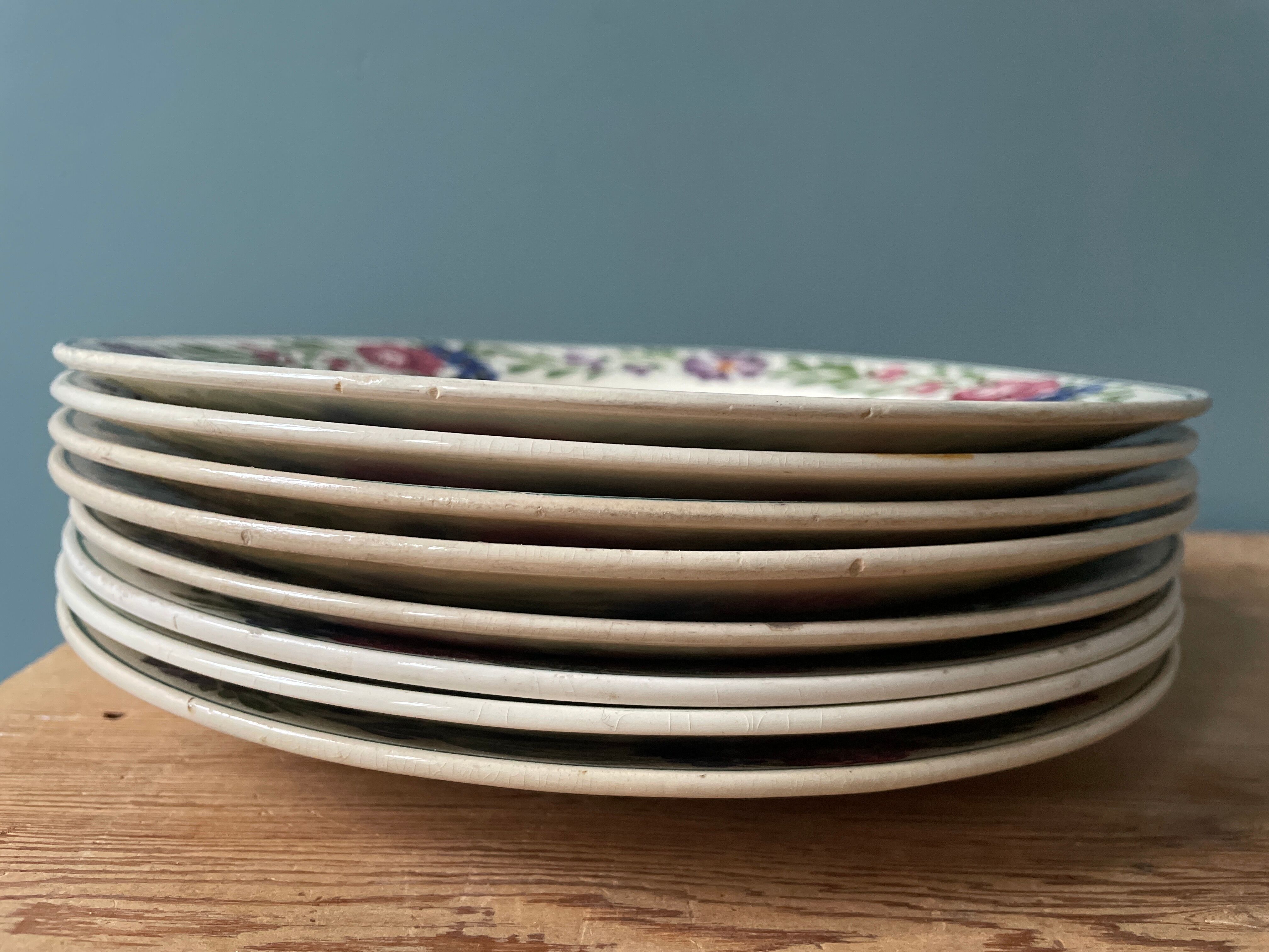 Set of 8 flat plates in Sarreguemines earthenware, model "Rusticana"
