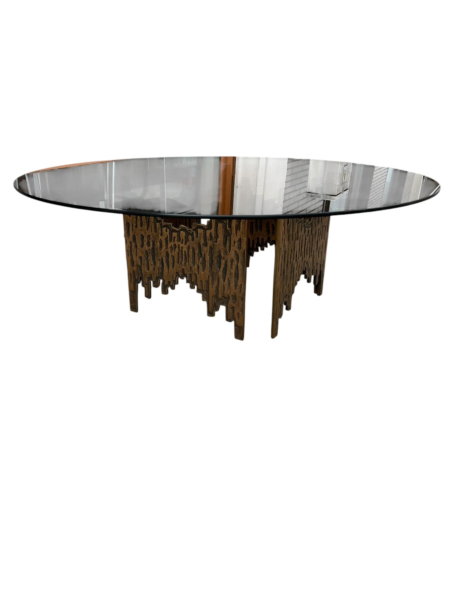 Brutalist handmade coffee table with glass top