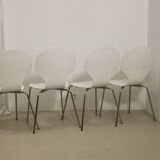 Set of 4 living room chairs in curved wood veneer and chrome base from the 70s.
