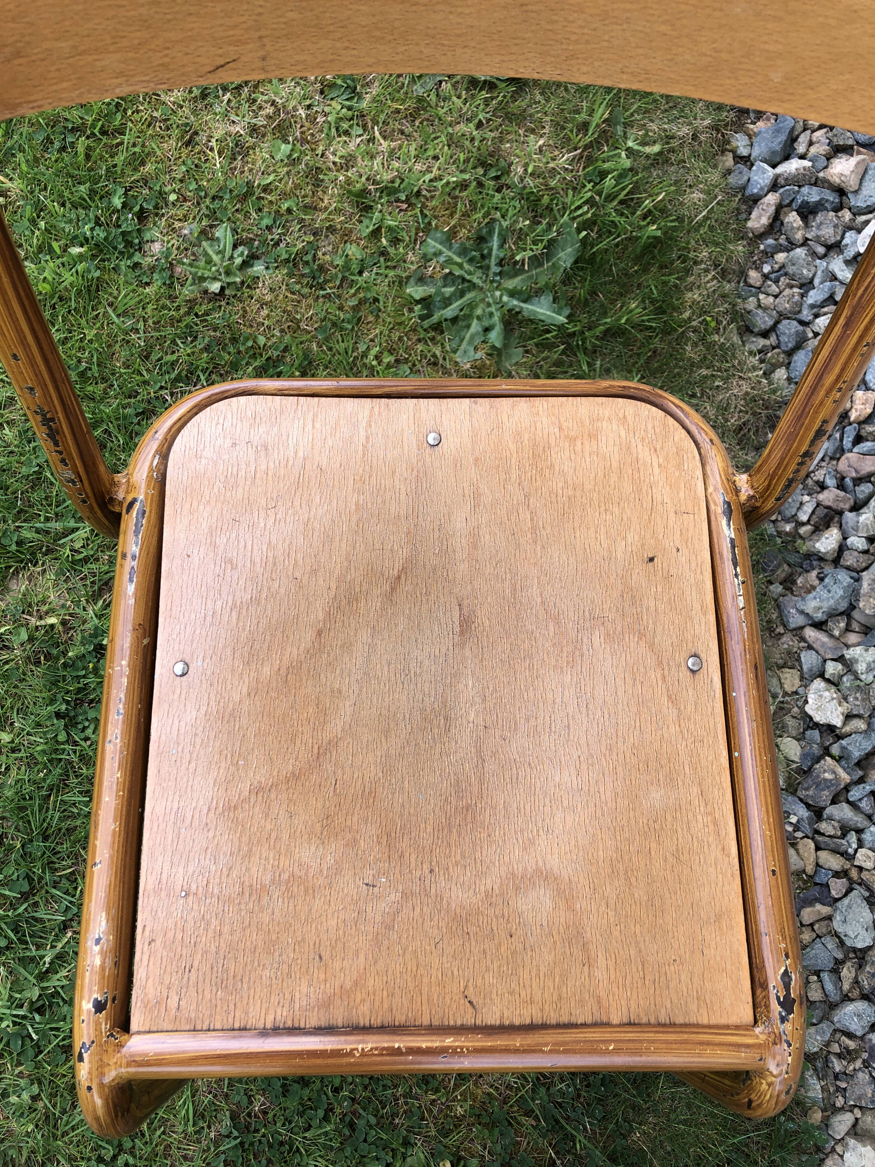 School chair brown vintage wood and metal painted wood way