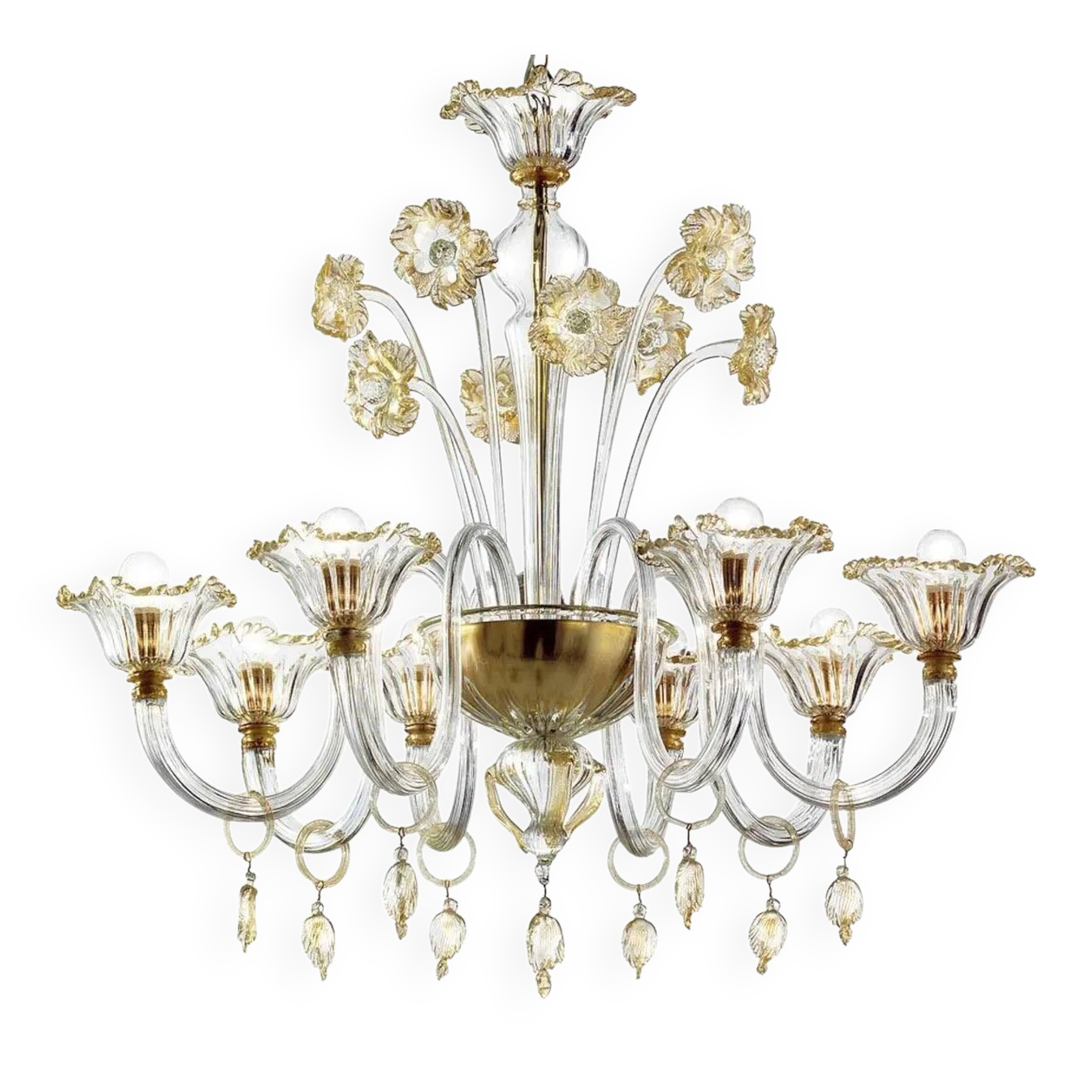 Elegant Romantic Murano Glass Chandelier With Floral Accents