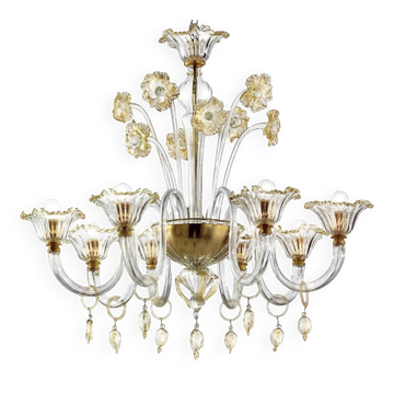 Elegant Romantic Murano Glass Chandelier With Floral Accents