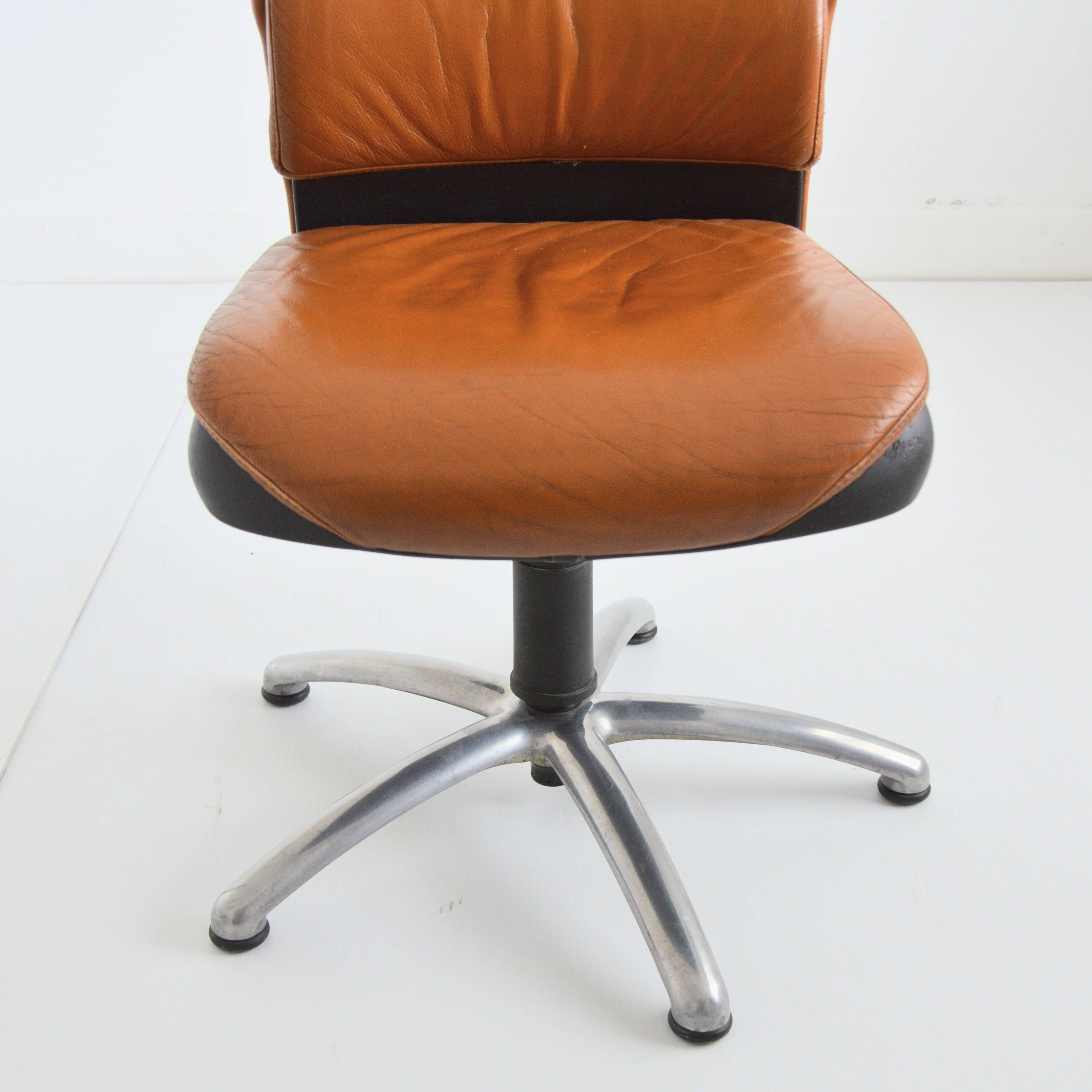 Vintage 1980s leather swivel office chair