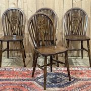 Set of 4 English chairs in beech and oak, made in the 70s