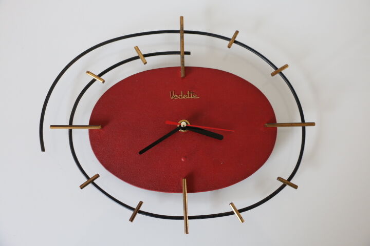 Wall clock vedette steel brass red
