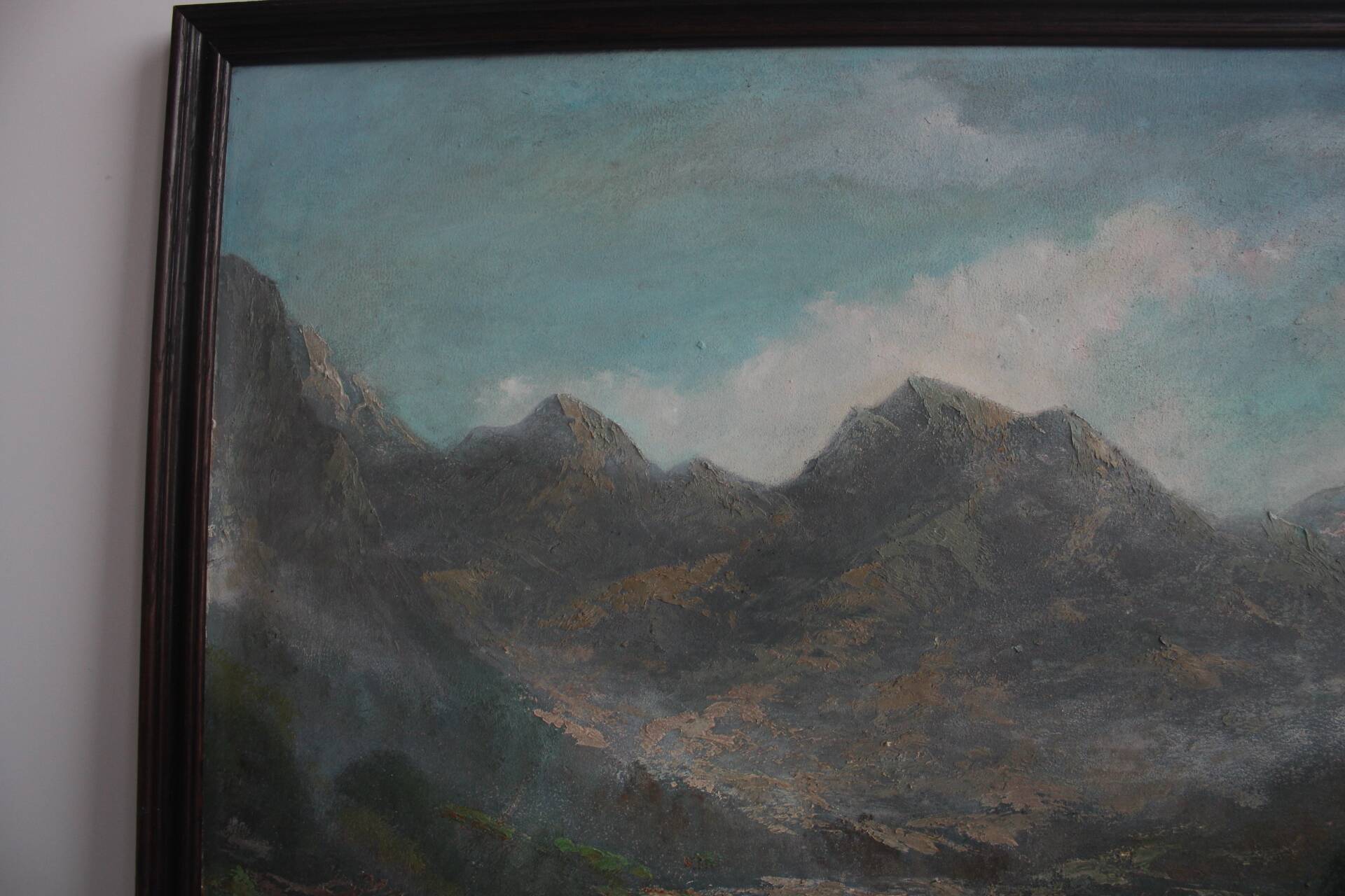 Hand painted painting, oil on fiberboard, signed, Czechoslovakia, 1960's.