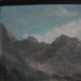 Hand painted painting, oil on fiberboard, signed, Czechoslovakia, 1960's.