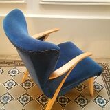 Pair of chairs Scandinavian wing stripes cocktail years 50 Blue