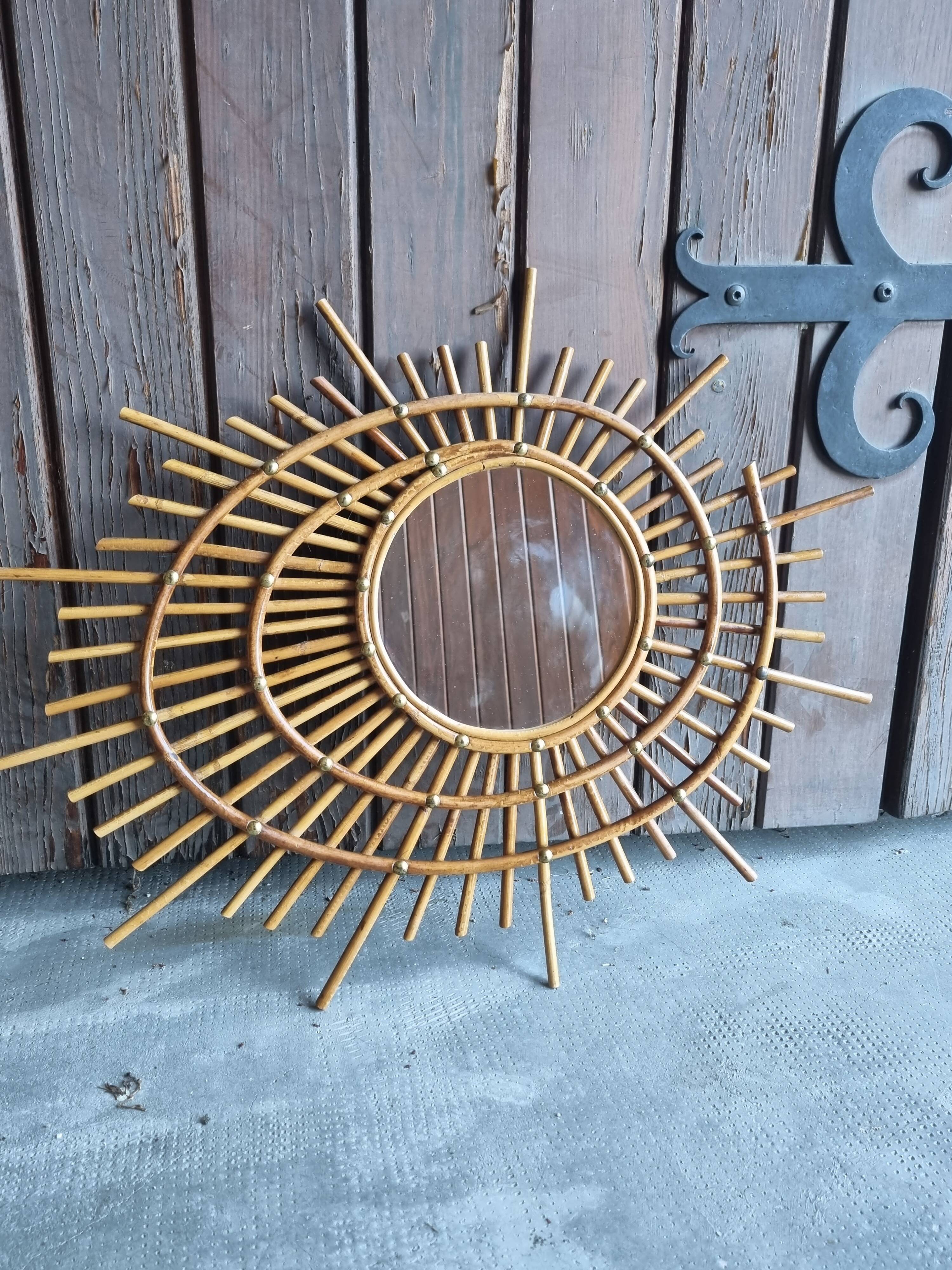 Asymmetrical rattan mirror