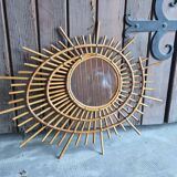Asymmetrical rattan mirror