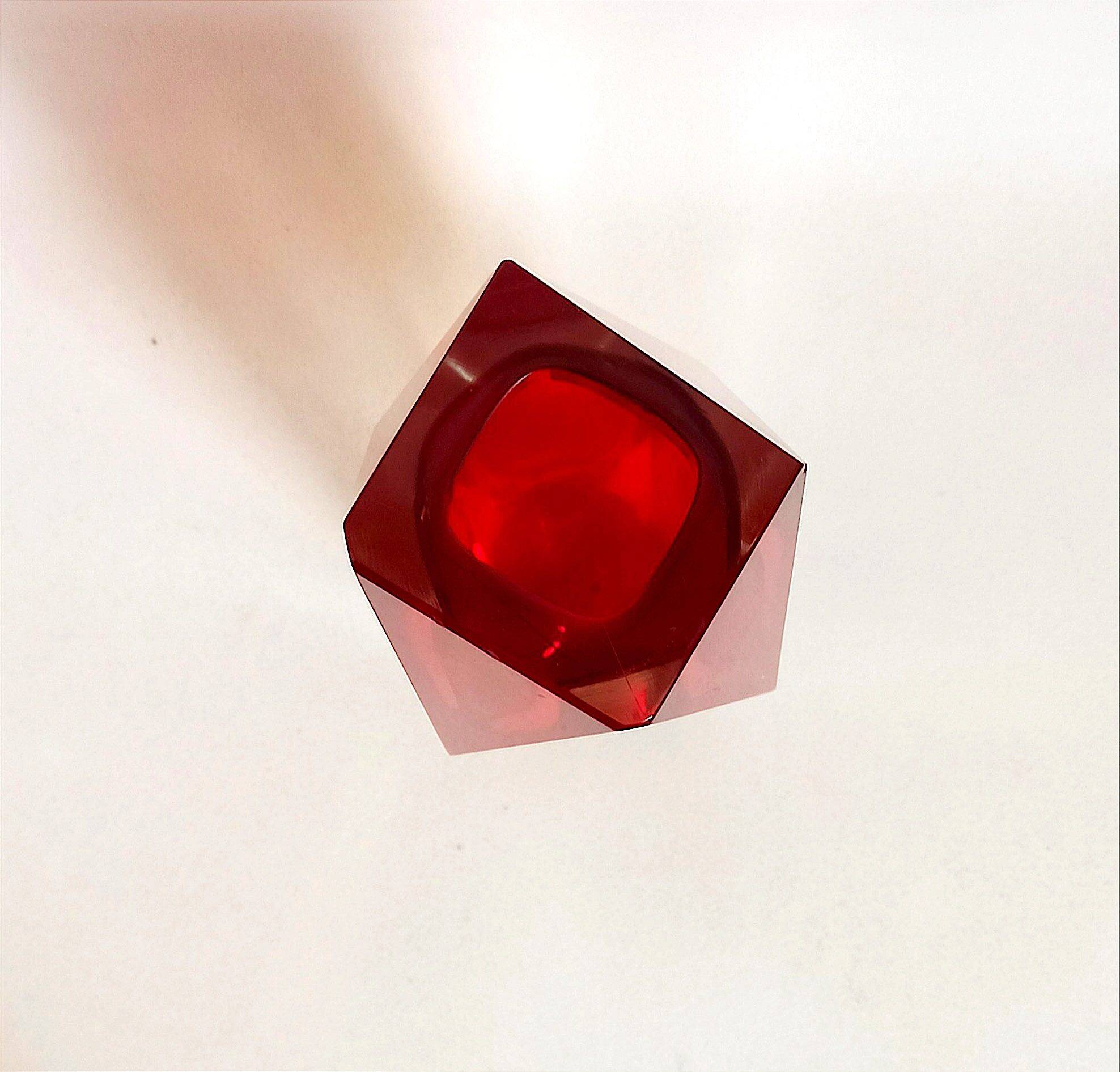 Bright red Murano Sommerso faceted vase 1960s Height 30 cm