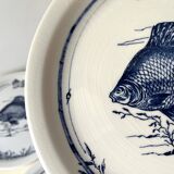 Set of 6 vintage GIEN France fish plates, flat plates with fishing decor