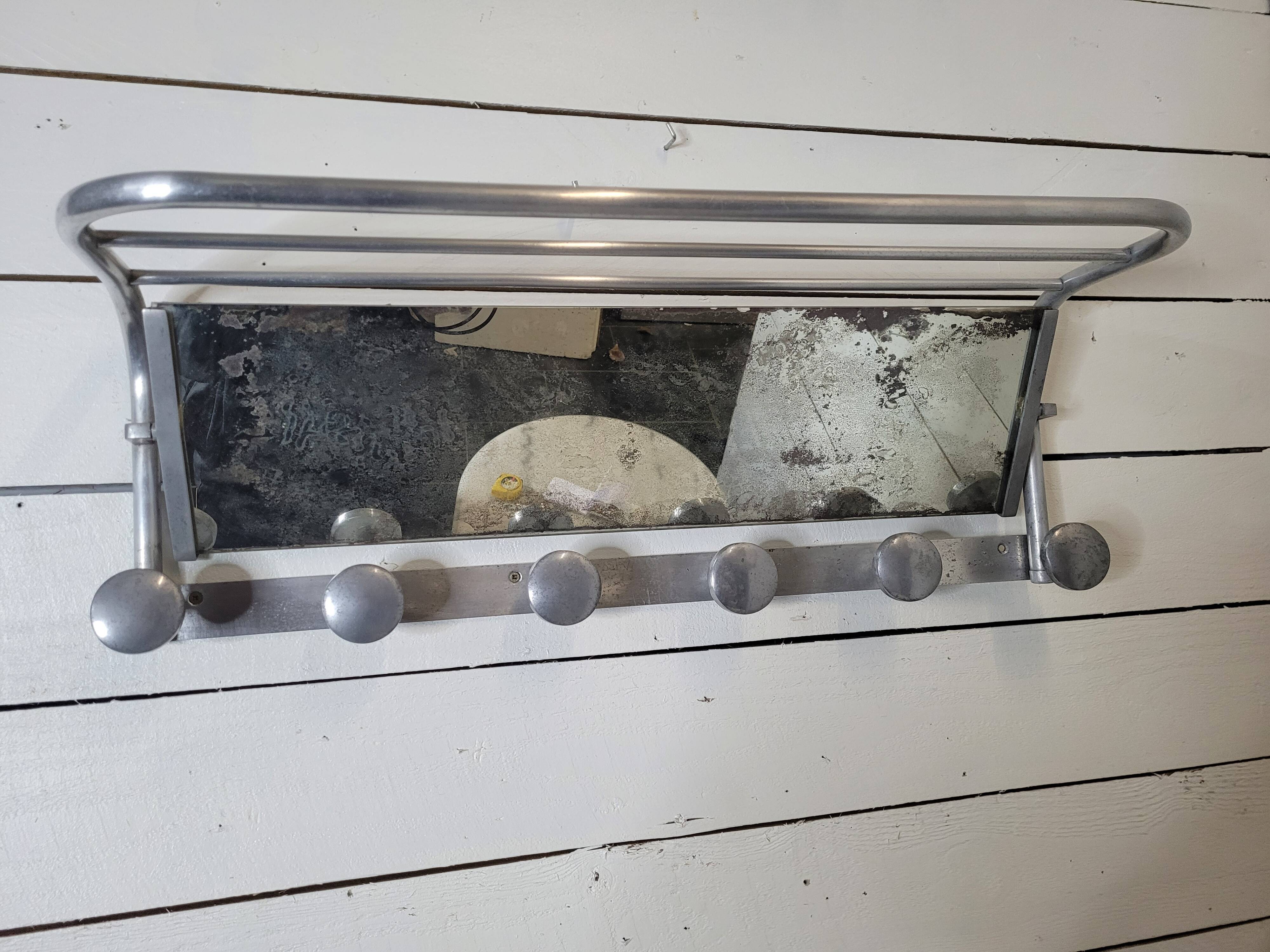Swivel aluminum mirror wall coat rack from the 60s
