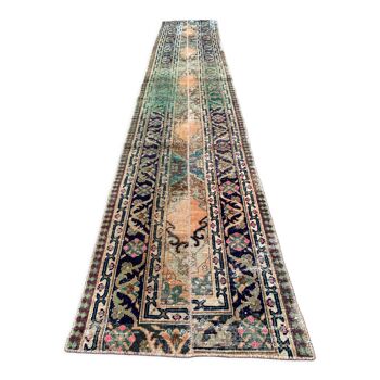 Tapis runner turc 360x67 cm en laine tribal vintage