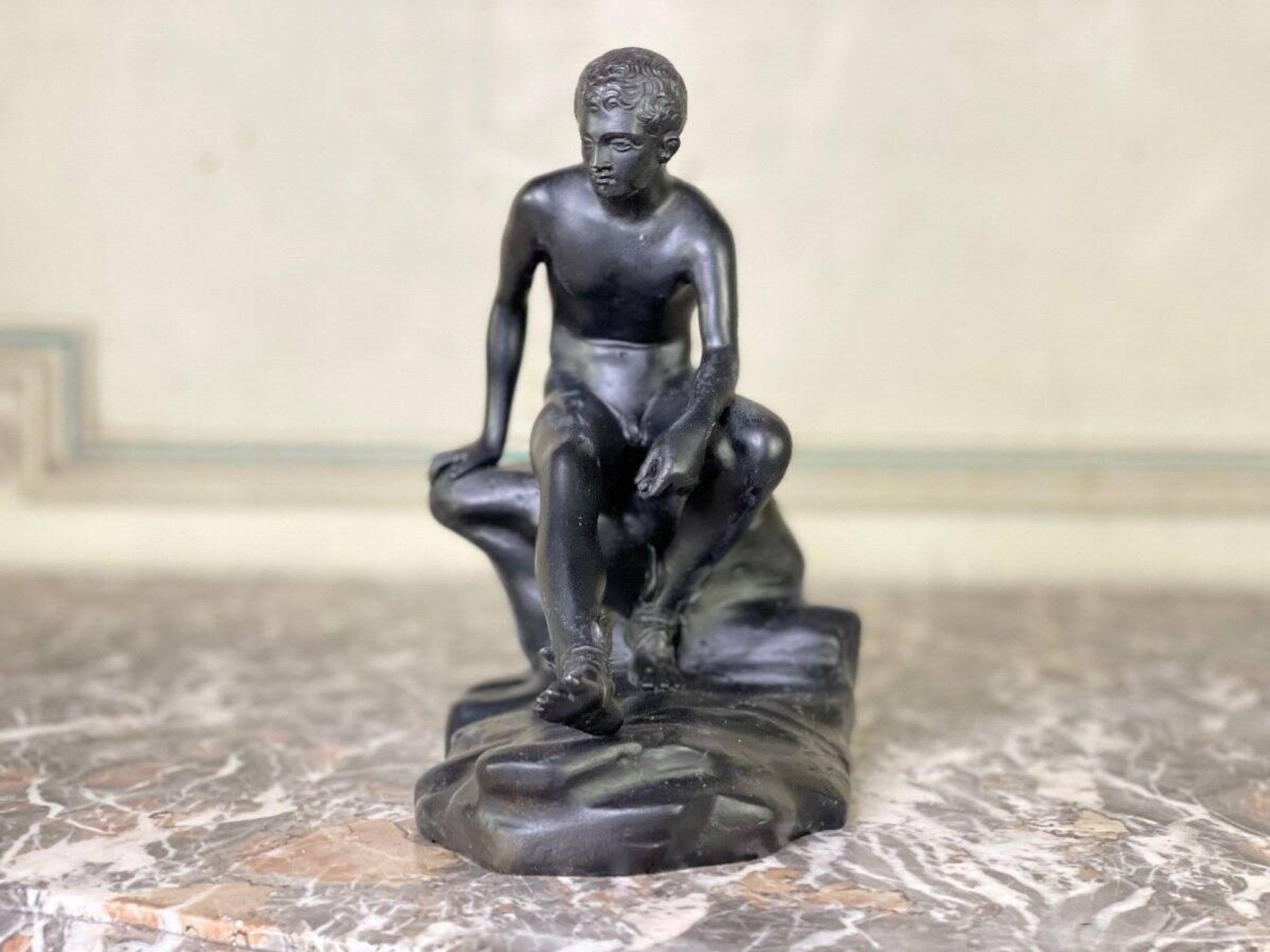 Hermès at rest, black patinated bronze after the antique.