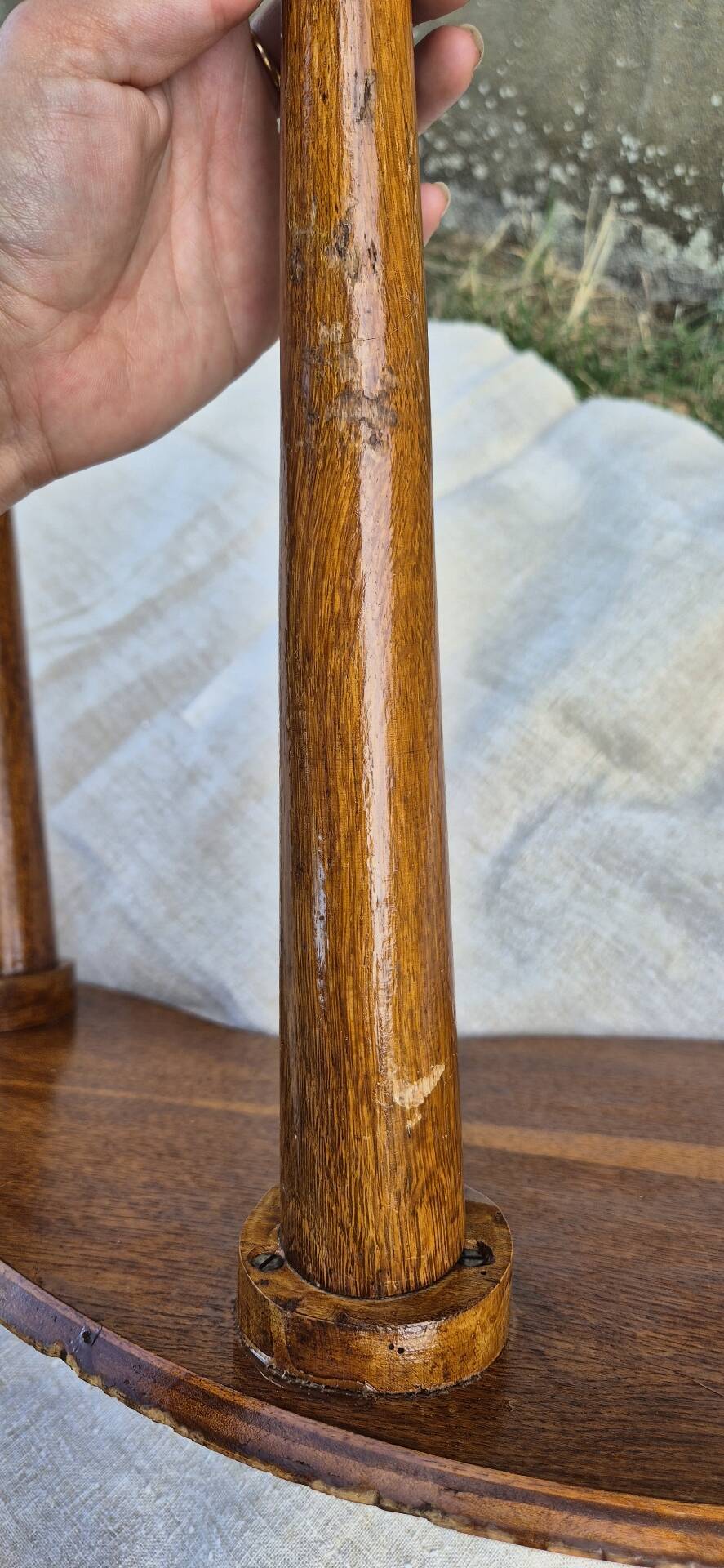 Vintage Scandinavian bean side table with wooden tapered legs.