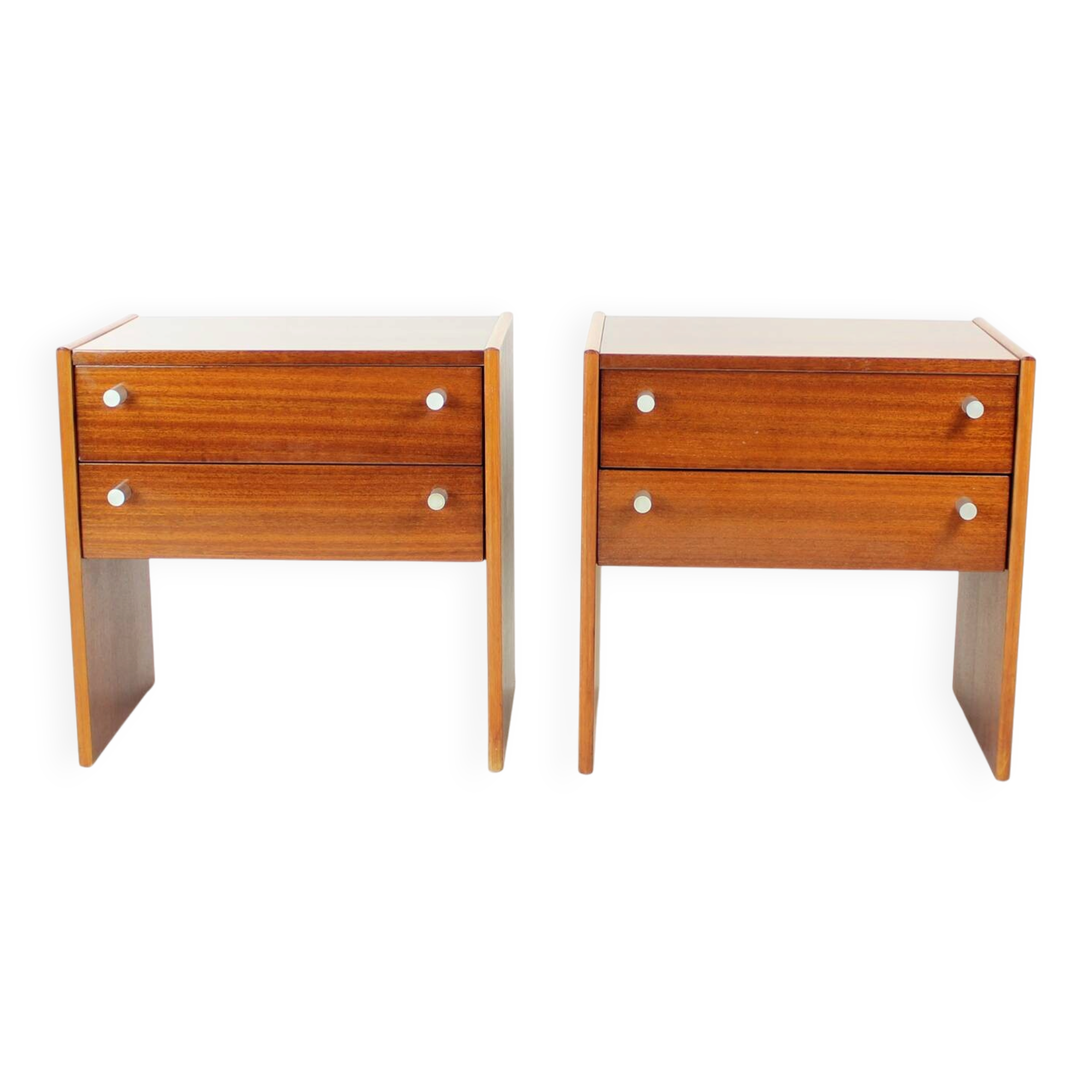 Set Of 2 Square Bedside Tables In Mahogany, Czechoslovakia 1970s