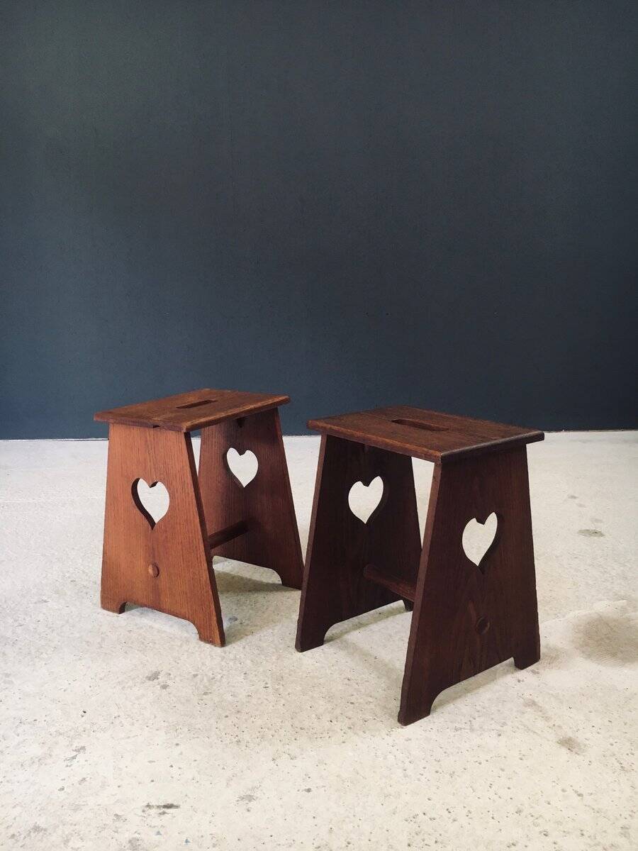 Arts & Crafts Heart Stools, Belgium, 1920s, Set of 2