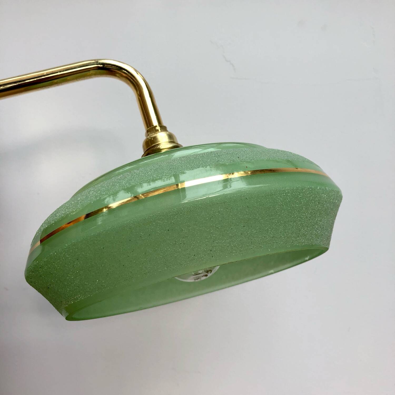 Vintage wall lamp in green and gold frosted glass