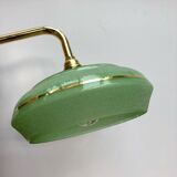 Applique abat-jour vintage en verre givré vert et doré