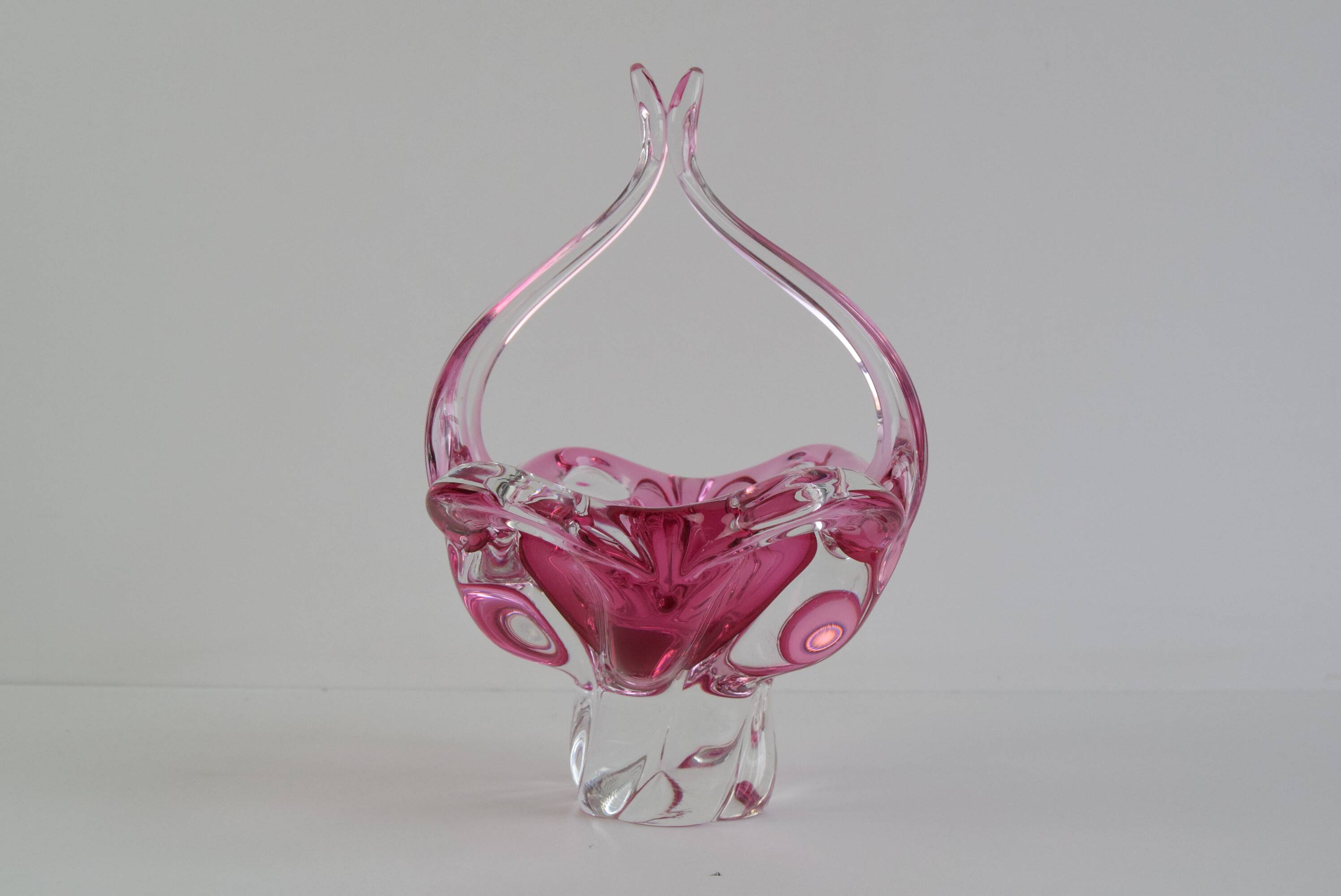 Mid-Century Czech Art Glass Basket Bowl by Josef Hospodka