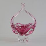 Mid-Century Czech Art Glass Basket Bowl by Josef Hospodka