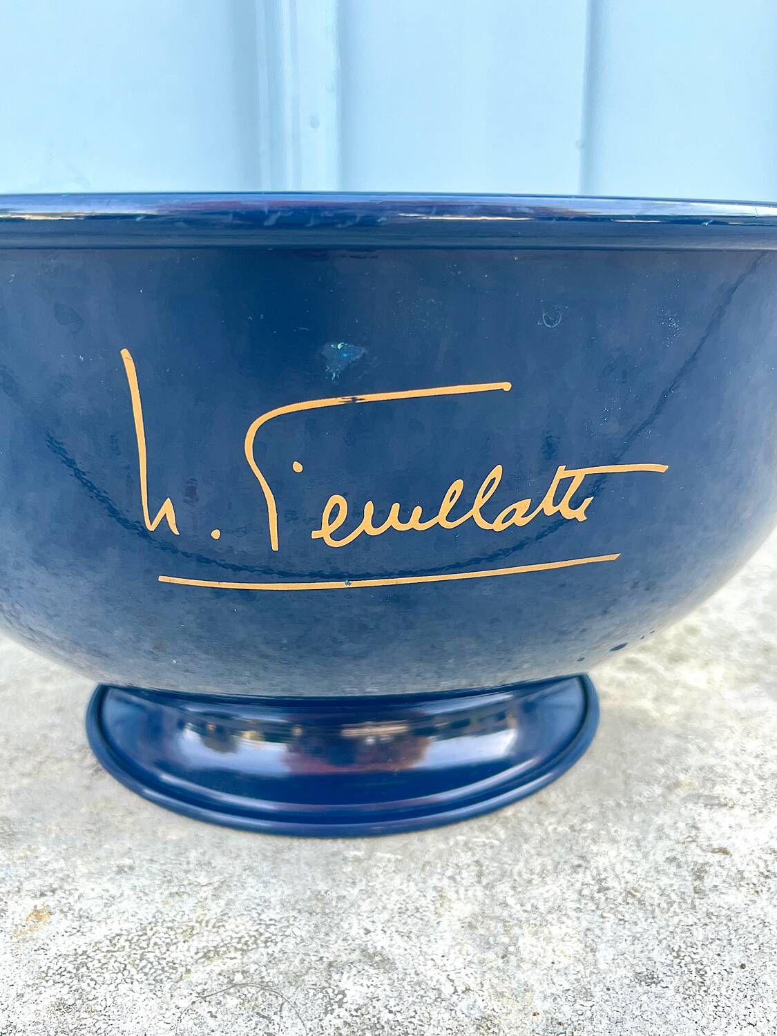 Large Nicolas Feuillatte Blue Champagne Ice Bucket Bowl, Signed