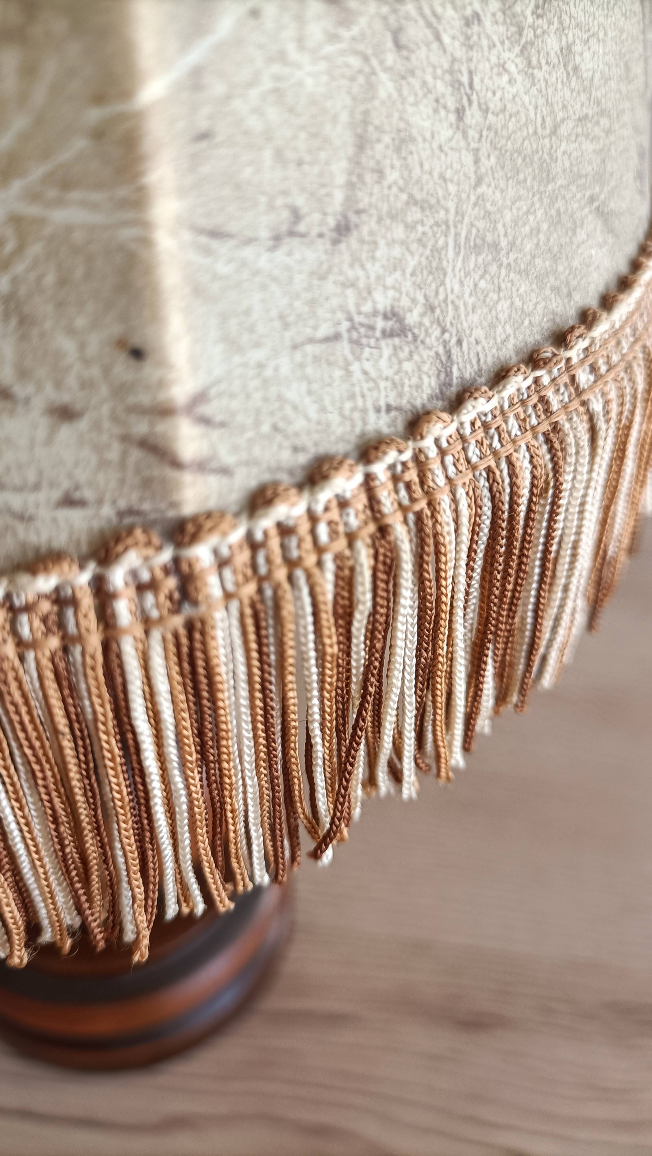 Vintage Italian table lamp in turned wood and leather lampshade