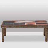 Capron. Black and red glazed stoneware 'navette' coffee table. 1960s.