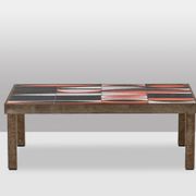Capron. Table basse 'navette' en grès émaillé noir et rouge. Années 1960.