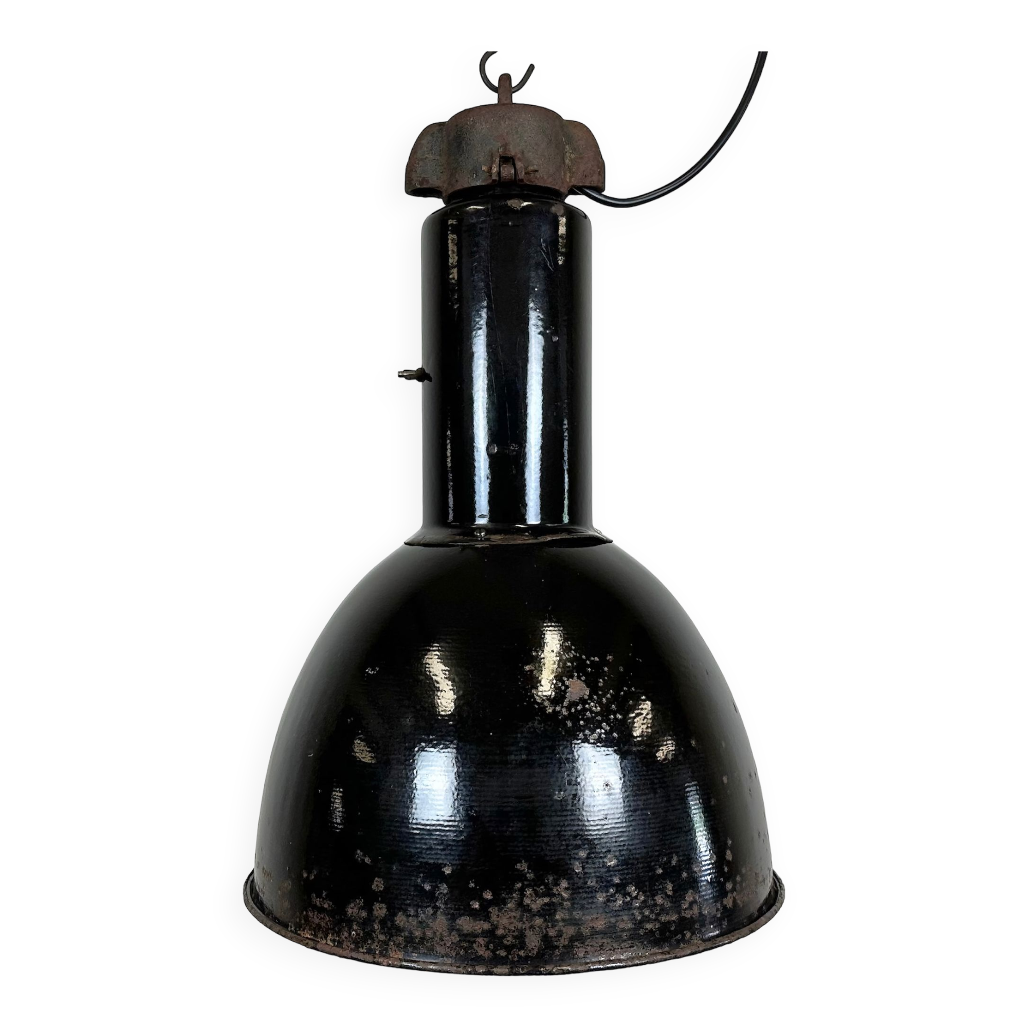 Rusty Industrial Bauhaus Black Enamel Pendant Lamp, 1930s