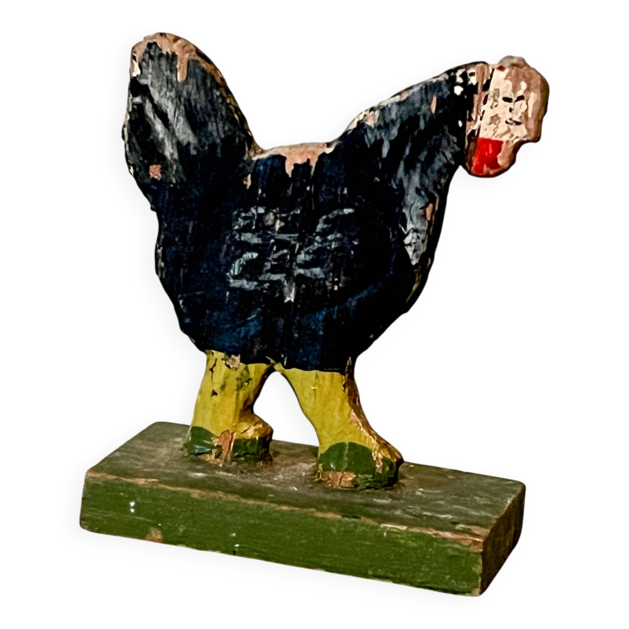 Wooden figurine, farm animals, farmyard, hen; old toy