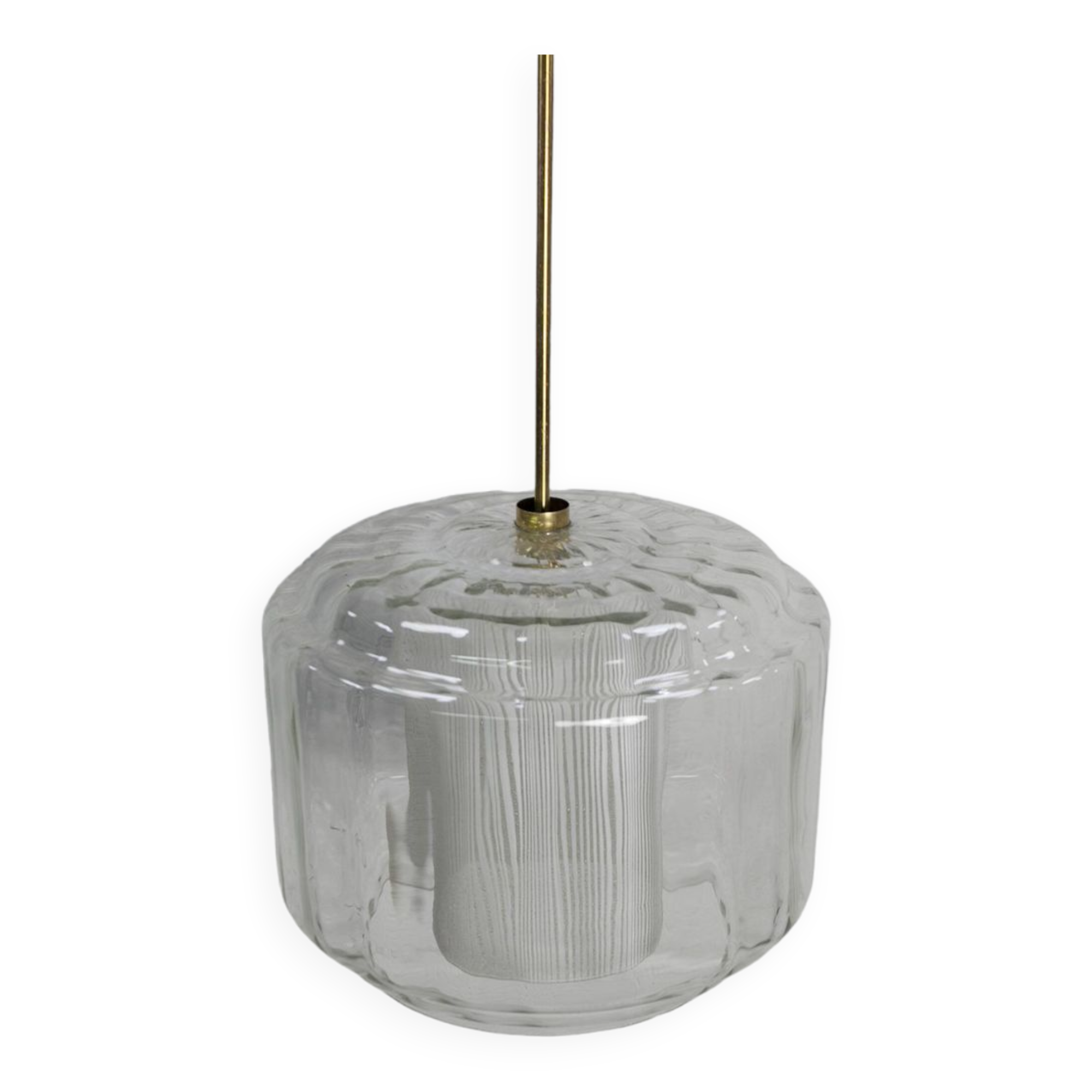 Chandelier 1930 double Opaline blown glass brass and copper