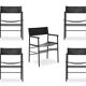 Set of 5 classic bar stools with black leather and rubber backing.