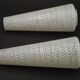 Pair of French vintage retro white opaque patterned glass replacement shades.