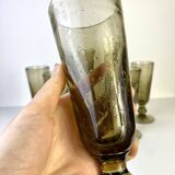 Set of 6 vintage black bubble glass champagne flutes